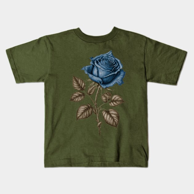 Blue Rose Drawing, Flower Drawing, Gift For Her Kids T-Shirt by DivShot 